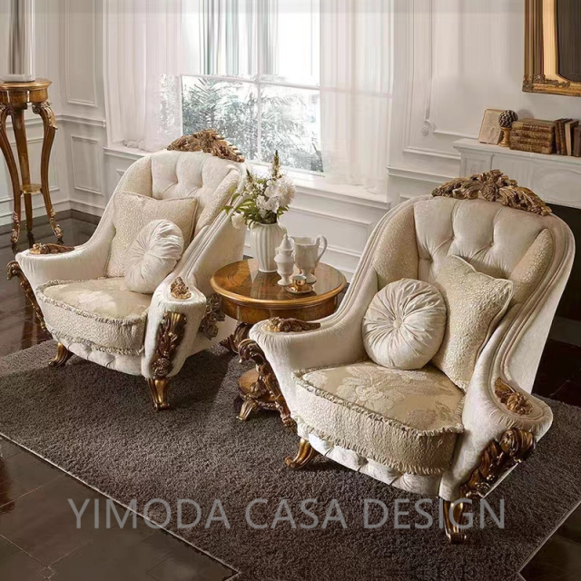 European white chesterfield fabric Antique Sofa Neoclassical Solid Wood Carved Living Room Luxury Classic white chesterfield Sofa Villa Luxury Furniture