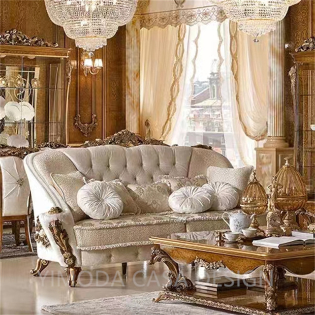 European white chesterfield fabric Antique Sofa Neoclassical Solid Wood Carved Living Room Luxury Classic white chesterfield Sofa Villa Luxury Furniture