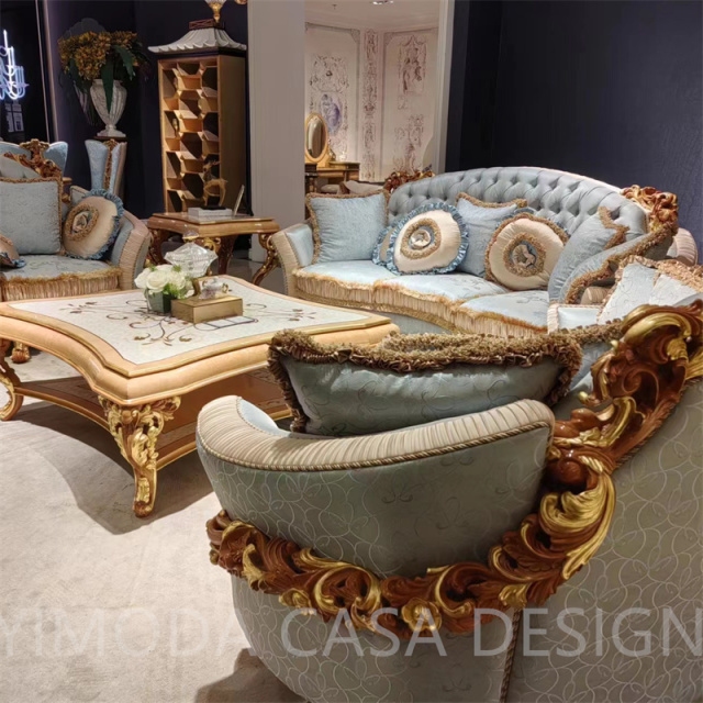 French Antique Living Room Furniture European Style Sectional blue chesterfield Sofas Luxury Solid Hand Carved blue chesterfield sofa set