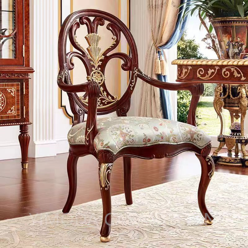 Classic Royal Brown Antique Gold Hand Carved Dining Table Flowers inlaid With Chairs French Solid Wood Dining Table 8 Seater