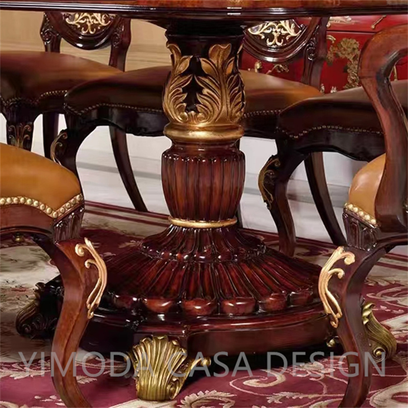 French Luxury Traditional European Royal Style Brown Lacquer Solid Wood Hand Carved 8 Seater Long Rectangular Dining Table for Hotels & Villas