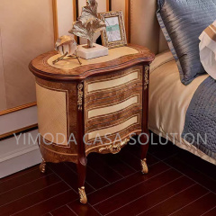 Luxury Bed Classic French Beige Leather Antique Painted Brown Solid Mahogany Wood King Size Antique Wood Furniture Handmade