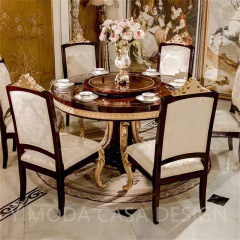 Round Shape Luxurious Dining Table Set Antique Gold Carved Dining Table Furniture Wooden Brown Teak Wood Dining Furniture