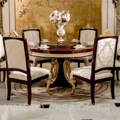 Round Shape Luxurious Dining Table Set Antique Gold Carved Dining Table Furniture Wooden Brown Teak Wood Dining Furniture