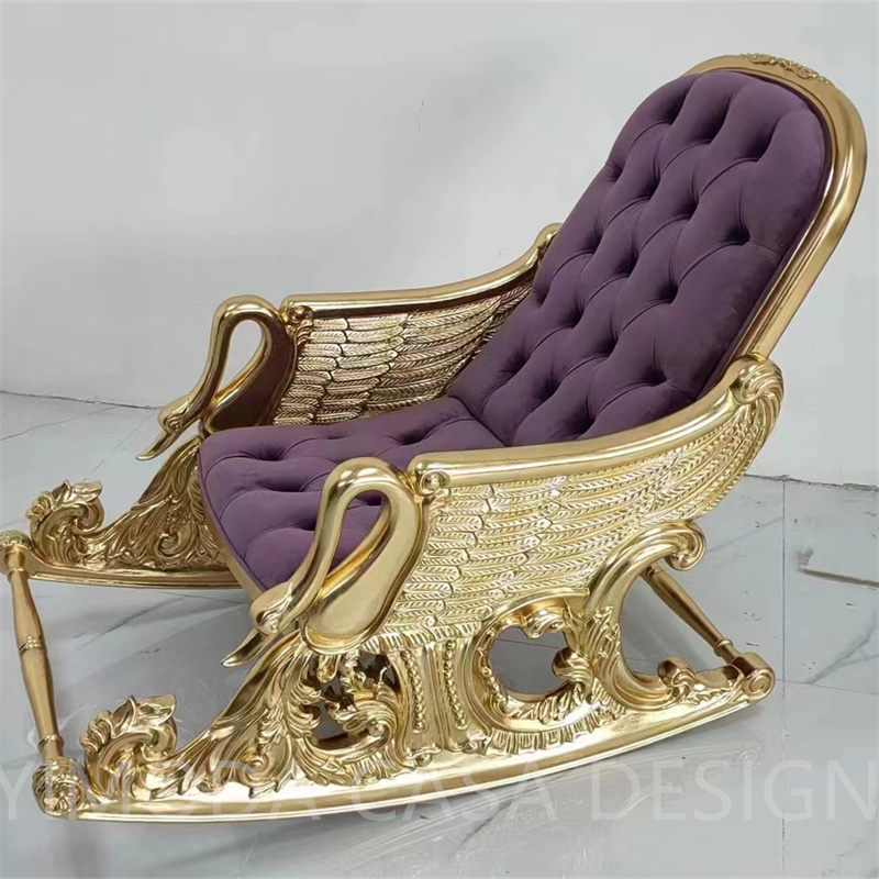 Luxury Antique-Style Chesterfield Purple fabric Sofas High Quality Elegant Birch rocking golden wing arm leisure chair
