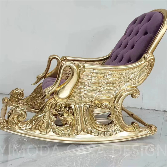 Luxury Antique-Style Chesterfield Purple fabric Sofas High Quality Elegant Birch rocking golden wing arm leisure chair