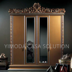 European Classic Antique Design Golden Carved wardrobe Vanities Solid Wood Furniture With Golden Cloth Storage Cabinets For Hotels And Villas