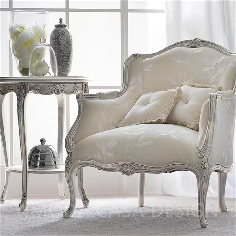 American Retro Solid Wood Chaise Longue French Vintage Carved Living Room Sofa Chair Antique Bedroom Beauty Couch Home Furniture
