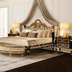Luxury Antique French Style Chesterfield beige velvet fabric Bedroom Furniture Black Golden Solid Wood Carved Double tufted beige Wedding Bed Royal Bed