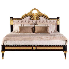 Luxury Antique French Style Chesterfield beige velvet fabric Bedroom Furniture Black Golden Solid Wood Carved Double tufted beige Wedding Bed Royal Bed