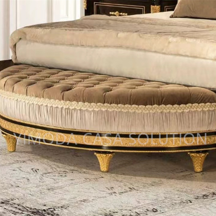 Luxury Antique French Style Chesterfield beige velvet fabric Bedroom Furniture Black Golden Solid Wood Carved Double tufted beige Wedding Bed Royal Bed