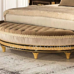 Luxury Antique French Style Chesterfield beige velvet fabric Bedroom Furniture Black Golden Solid Wood Carved Double tufted beige Wedding Bed Royal Bed