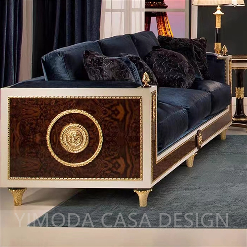 Antique Blue Chesterfield Sofa Furniture French Style Baroque and Carved 3 Seat Sofa Furniture