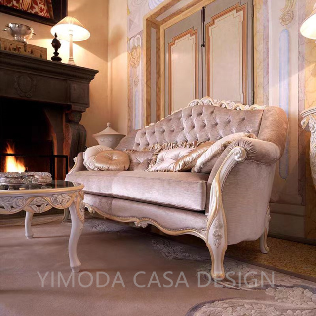 Classic French Antiqued Wood Sectional Chesterfield Sofa Set Hand Carved Pink Customized chesterfiled Fabric sofa for Living Room or Hotel/Villa Use