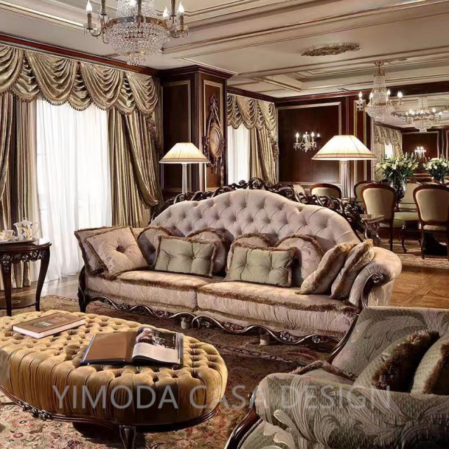 European Italian Classical Antique Living Room Furniture Brown Grey Wood Carved Royal Luxury Sofa Set
