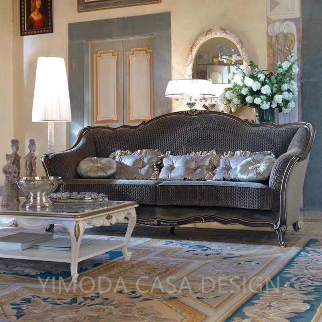 European Italian Classical Antique Living Room Furniture Brown Grey Wood Carved Royal Luxury Sofa Set