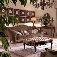 European Italian Classical Antique Living Room Furniture Brown Grey Wood Carved Royal Luxury Sofa Set