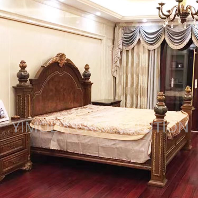 Retro Vintage Green Leather king Size Bed Luxury Antique Tufted Green tufted Leather Wooden Beds American Bedroom Furniture