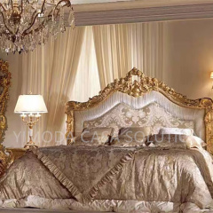European Antique Design Bedroom Furniture Luxury French Classic Wooden Bedroom Sets Storage Function Royal Golden King Size Bed