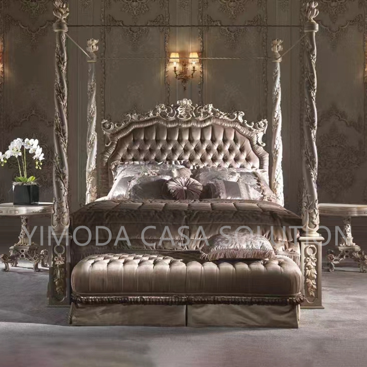 French Cream Style Luxury Princess Chesterfield Bed Beige European Style Bed Master Bedroom Stone Wedding Bed Bedroom Set