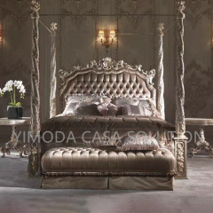 French Cream Style Luxury Princess Chesterfield Bed Beige European Style Bed Master Bedroom Stone Wedding Bed Bedroom Set