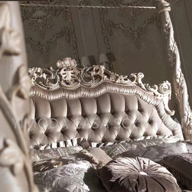 French Cream Style Luxury Princess Chesterfield Bed Beige European Style Bed Master Bedroom Stone Wedding Bed Bedroom Set