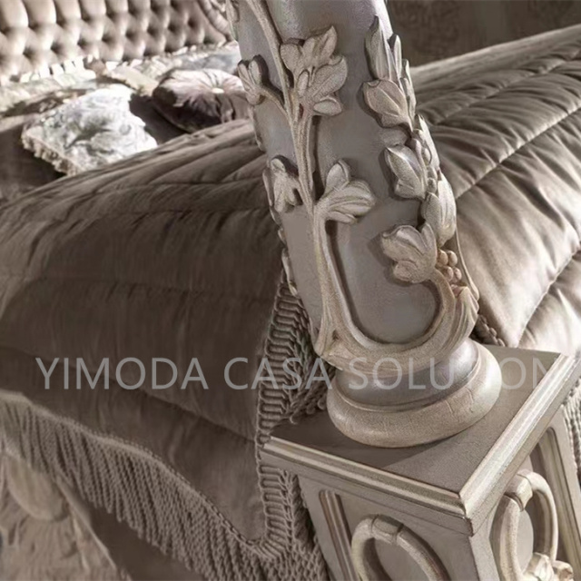 French Cream Style Luxury Princess Chesterfield Bed Beige European Style Bed Master Bedroom Stone Wedding Bed Bedroom Set