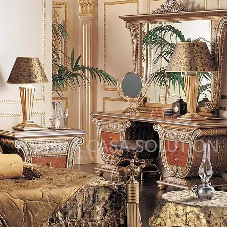 Custom Luxury Antique French Style Bedroom Furniture European Solid Wood Carved Double Purple Chesterfield Leather Wedding Bed king Size Royal Bed