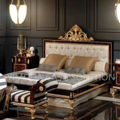 European Style Brown carved Solid Wood Antique Wooden Furniture white tufted Beds Hand Carved Bedroom Design for Home Use