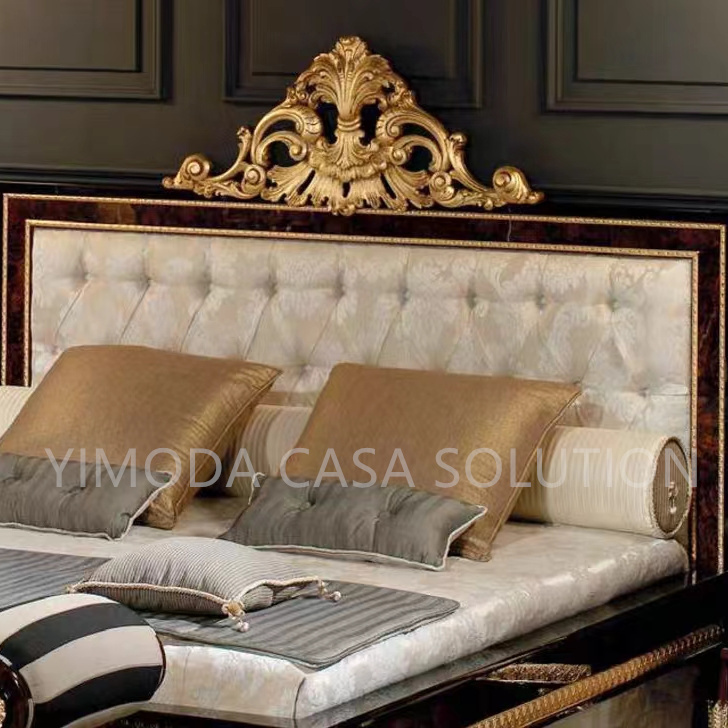 European Style Brown carved Solid Wood Antique Wooden Furniture white tufted Beds Hand Carved Bedroom Design for Home Use