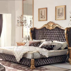 European Style Solid Wood Double King Size Bed Luxury Grey Chesterfield Princess Bedroom Furniture French tufted For Room Wedding Bed