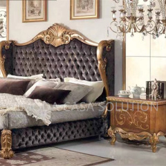 European Style Solid Wood Double King Size Bed Luxury Grey Chesterfield Princess Bedroom Furniture French tufted For Room Wedding Bed