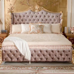European Style Solid Wood Double King Size Bed Luxury Grey Chesterfield Princess Bedroom Furniture French tufted For Room Wedding Bed