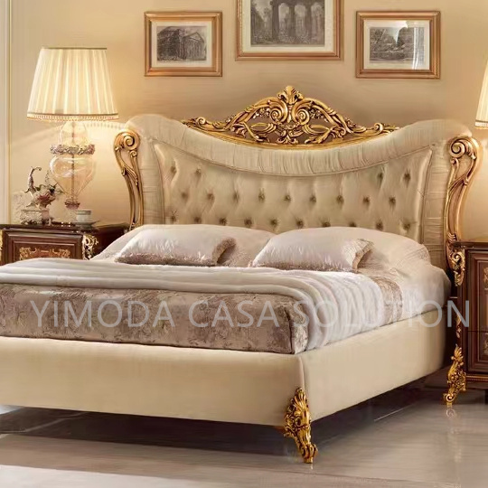 European Style Luxury Double Bed White Chesterfield Carved For Villa Master Bedroom Antique Luxury Bedroom Furniture Apartment Hotel