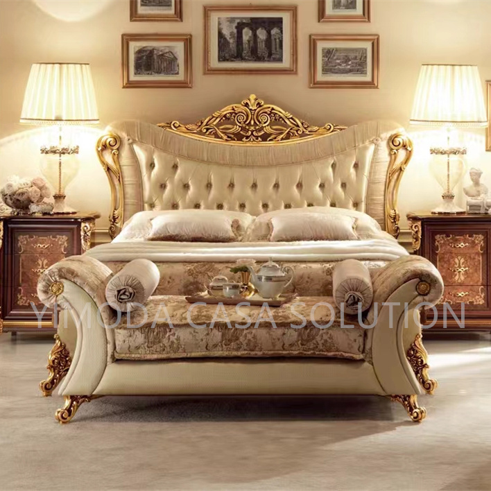 European Style Luxury Double Bed White Chesterfield Carved For Villa Master Bedroom Antique Luxury Bedroom Furniture Apartment Hotel