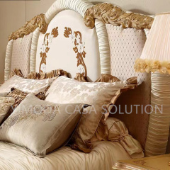 French Beige fabric tufted Bedroom King Size Bed Antique Upholstered Bed-Style Antique Luxury Bedroom Sets Furniture