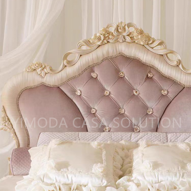 European Style Tufted luxury Bed Handpainted Classical Purple tufted Bedroom Set Furniture Wood Home Furniture