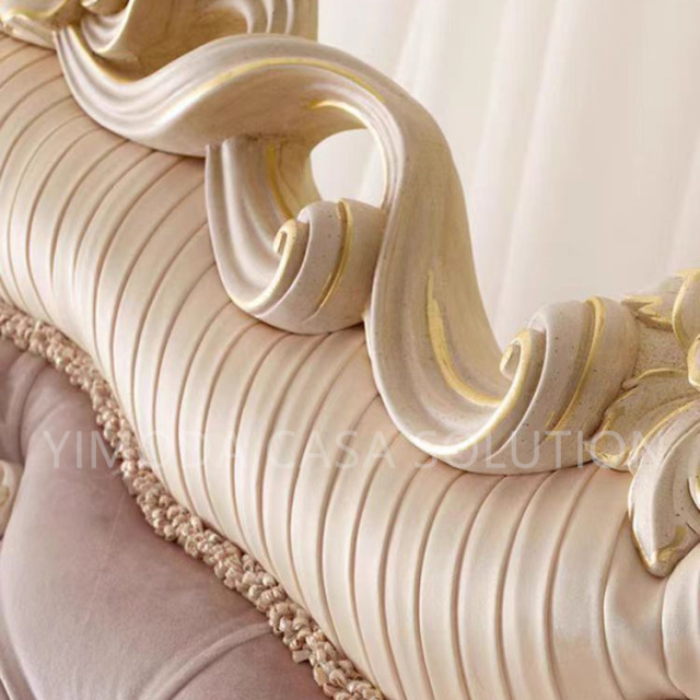 European Style Tufted luxury Bed Handpainted Classical Purple tufted Bedroom Set Furniture Wood Home Furniture