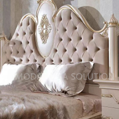 Antique Style Natural Solid Wood Purple Chesterfield velvet Bedroom Furniture Handcarved Double King Size Bed