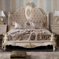 Antique Style Natural Solid Wood Purple Chesterfield velvet Bedroom Furniture Handcarved Double King Size Bed
