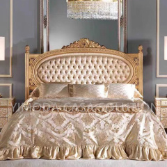 European Antique Princess Beige Chesterfield velvet Double Bed Solid Wood Shell Carving French High End Luxury Villa Bedroom King Size Bed