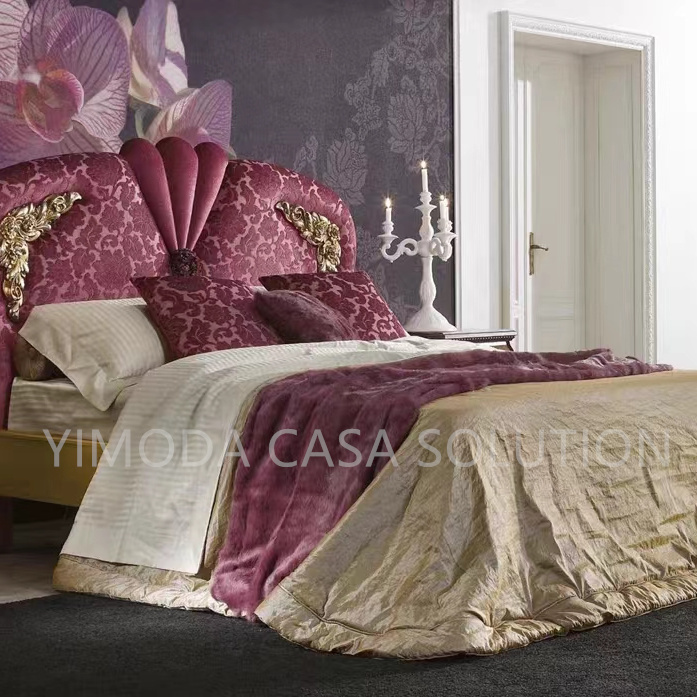 Classic Italian Royal Gold French Bedroom Classic Wood Antique King-size Carved Rattan Bed Custom Furniture