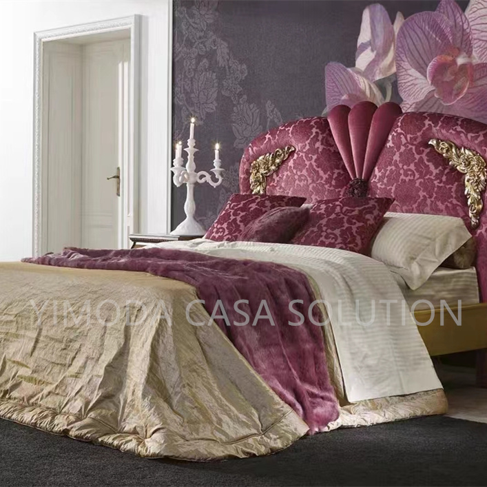 Classic Italian Royal Gold French Bedroom Classic Wood Antique King-size Carved Rattan Bed Custom Furniture