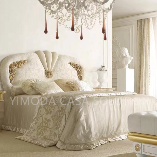 Classic Italian Royal Gold French Bedroom Classic Wood Antique King-size Carved Rattan Bed Custom Furniture