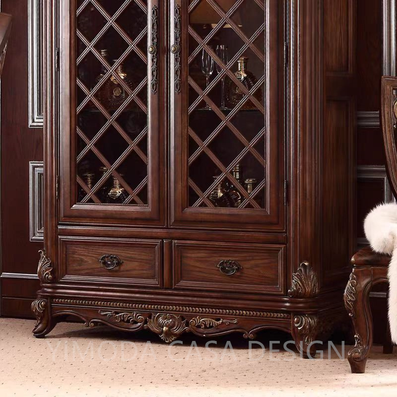 Luxury European Sideboard Cabinet Wooden Carved with carving brown wooden Sideboard Cabinet for Dining Room display wine cabinet