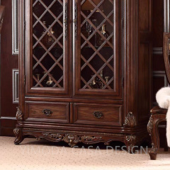 Luxury European Sideboard Cabinet Wooden Carved with carving brown wooden Sideboard Cabinet for Dining Room display wine cabinet