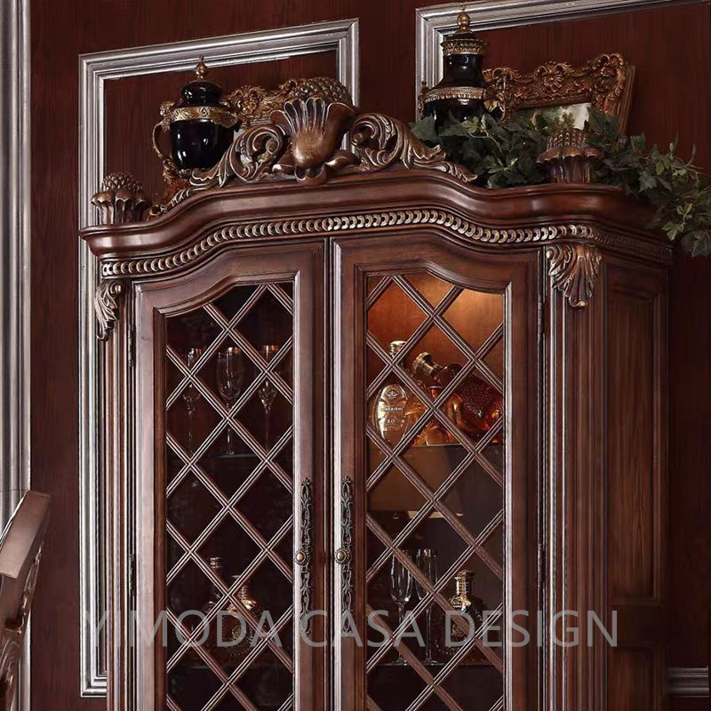 Luxury European Sideboard Cabinet Wooden Carved with carving brown wooden Sideboard Cabinet for Dining Room display wine cabinet