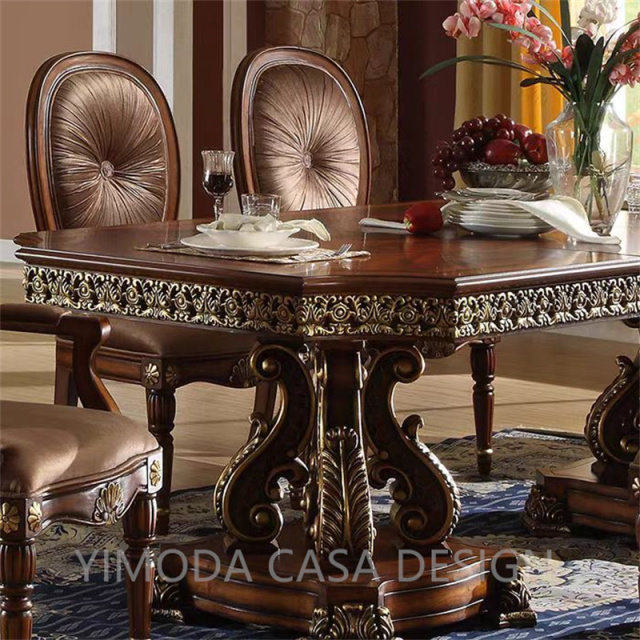 Luxury Rectangular Wooden Carving Dining Table Set White Vintage Wooden Carved Dining Set Wholesale Wood Carved Antique Dining Furniture