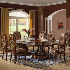 Luxury Rectangular Wooden Carving Dining Table Set White Vintage Wooden Carved Dining Set Wholesale Wood Carved Antique Dining Furniture