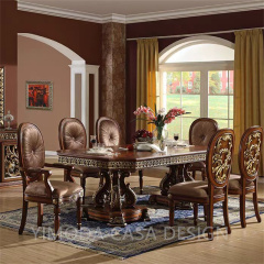 Luxury Rectangular Wooden Carving Dining Table Set White Vintage Wooden Carved Dining Set Wholesale Wood Carved Antique Dining Furniture